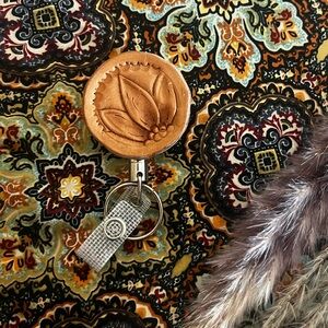 Leather Flower Border Badge Reel